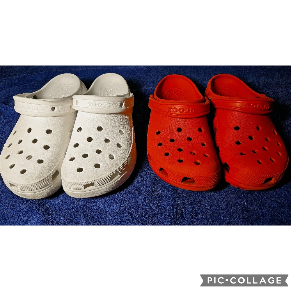 Red and White Crocs